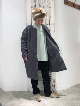 「ミントグリーン」｜「アイテム（ノーカラーコート）」を使った、seinoooさん（レディース・160cm）の冬コーディネート