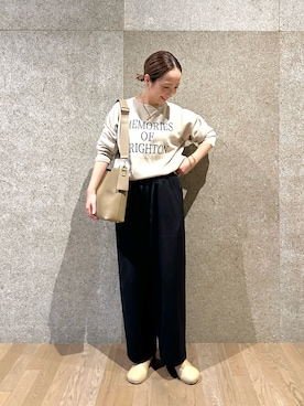 「ロゴニット」｜「アイテム（スラックス）」を使った、seinoooさん（レディース・160cm）の秋コーディネート