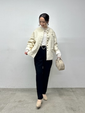 「アイテム（ノーカラージャケット）」を使った、seinoooさん（レディース・160cm）の冬コーディネート