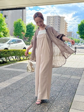 「リネンシャツ」｜「アイテム（オールインワン・サロペット）」を使った、seinoooさん（レディース・160cm）の夏コーディネート