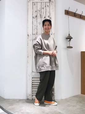 「CONVERSE（コンバース）のCONVERSE コンバース キャンバス オールスター J ハイ / CANVAS ALL STAR J HI (ORANGE) 31301640（スニーカー）」を使った、seinoooさん（レディース・160cm）の夏コーディネート