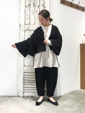 「ボウタイ」｜「アイテム（ノーカラージャケット）」を使った、seinoooさん（レディース・160cm）の春コーディネート
