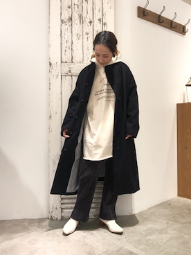 「PUAL CE CIN（ピュアルセシン）のアイテム（ノーカラーコート）」を使った、seinoooさん（レディース・160cm）の冬コーディネート