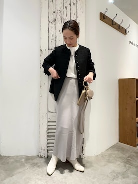 「ナロースカート」｜「アイテム（ノーカラージャケット）」を使った、seinoooさん（レディース・160cm）の冬コーディネート