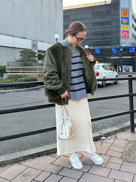 「PUAL CE CIN（ピュアルセシン）のアイテム（MA-1）」を使った、seinoooさん（レディース・160cm）の秋コーディネート
