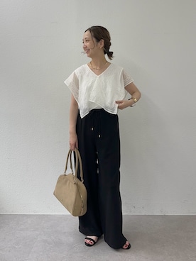「PUAL CE CIN（ピュアルセシン）のスクエア刺繍レースブラウス（シャツ/ブラウス、ホワイト系）」を使った、seinoooさん（レディース・160cm）の夏コーディネート