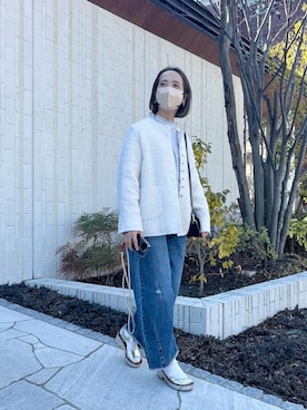 「サンダルに靴下」｜「アイテム（ノーカラージャケット）」を使った、seinoooさん（レディース・160cm）の春コーディネート