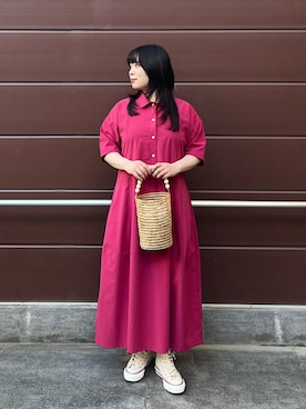 「アイテム（シャツワンピース、ピンク系）」を使った、工藤さん（レディース・156cm）の春コーディネート