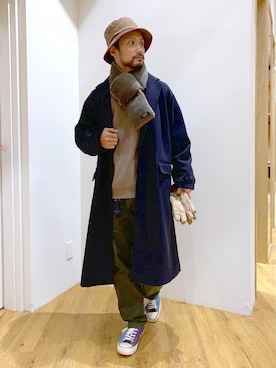 「BAYFLOW(BAYFLOW)」｜「アイテム（チェスターコート）」を使った、NAKAJI_BFさん（メンズ・174cm）の冬コーディネート