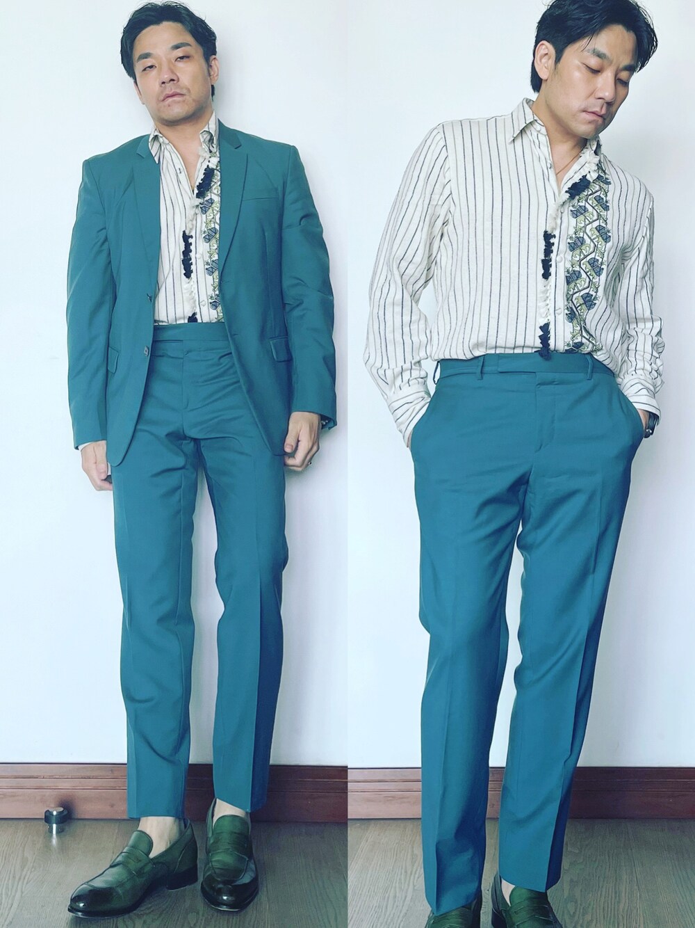 「PRADAのアイテム（スーツセット、ブルー系）」を使った、kennyphkさん（メンズ・169cm）の春コーディネートの1枚目の写真