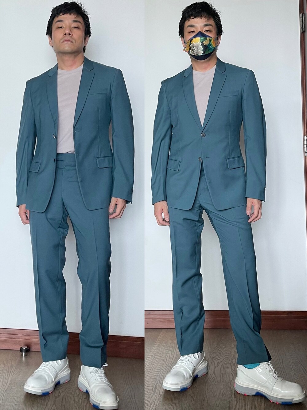 「PRADAのアイテム（スーツセット、ブルー系）」を使った、kennyphkさん（メンズ・169cm）の夏コーディネートの1枚目の写真