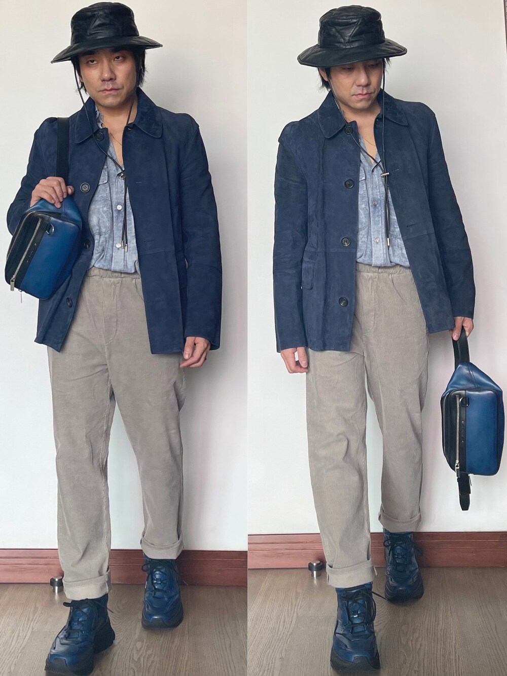「Berlutiのアイテム（ハット、ブラック系）」を使った、kennyphkさん（メンズ・169cm）の冬コーディネートの1枚目の写真
