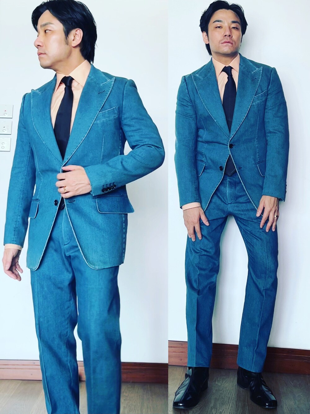 「TOM FORDのアイテム（スーツセット、ブルー系）」を使った、kennyphkさん（メンズ・169cm）の夏コーディネートの1枚目の写真