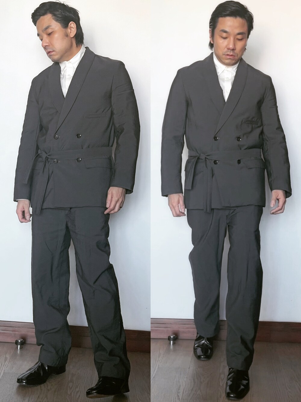 「LEMAIREのアイテム（スーツセット、グレー系）」を使った、kennyphkさん（メンズ・169cm）の秋コーディネートの1枚目の写真