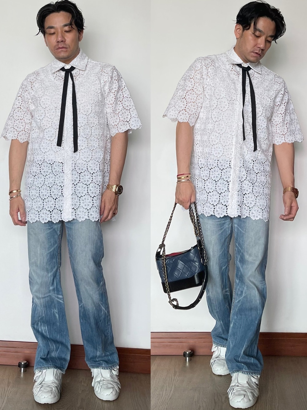 「VALENTINOのアイテム（シャツ/ブラウス、ホワイト系）」を使った、kennyphkさん（メンズ・170cm）の夏コーディネートの1枚目の写真