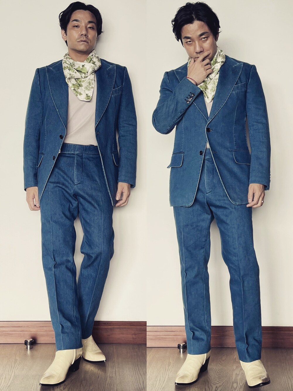 「TOM FORDのアイテム（スーツセット、ブルー系）」を使った、kennyphkさん（メンズ・169cm）の夏コーディネートの1枚目の写真
