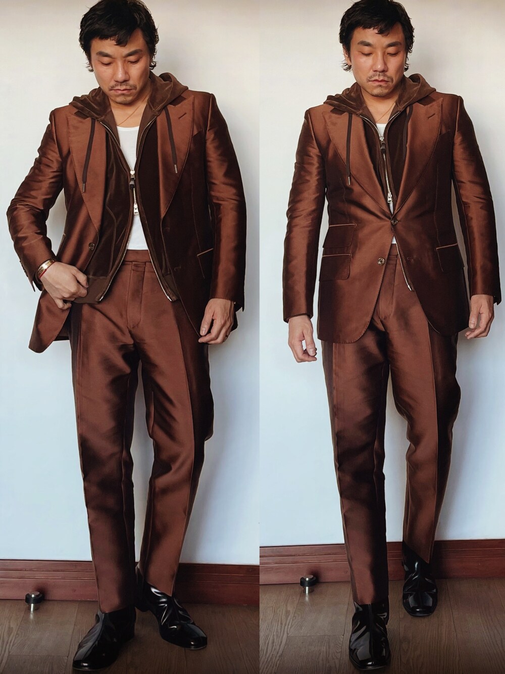 「TOM FORDのアイテム（パーカー、ブラウン系）」を使った、kennyphkさん（メンズ・169cm）の冬コーディネートの1枚目の写真