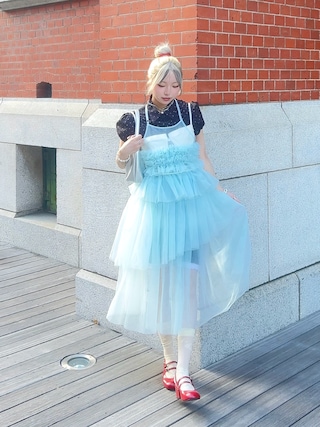 「LADY LIKE(レディライク)の【春夏新作】ピンドット柄パフスリーブ半袖シャツ(シャツ/ブラウス)」を使った、kotokaさん(レディース・154cm)の夏コーディネート