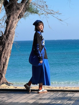 「blue」｜「アイテム（帽子）」を使った、シン✎森森さん（レディース・164cm）の春コーディネート