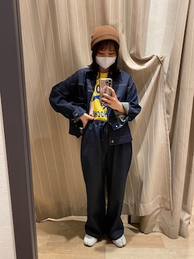 「古着女子」｜「アイテム（デニムジャケット）」を使った、叶雪さん（レディース・159cm）の秋コーディネート