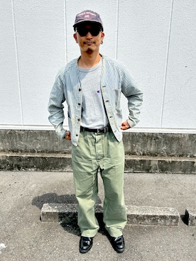 「アイテム（ノーカラージャケット）」を使った、アイアンビンテージさん（メンズ・170cm）の夏コーディネート