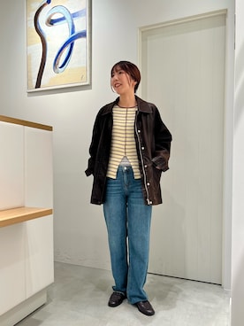 「CANAL JEAN（キャナルジーン）のBellatag　ヴィンテージスエードハーフジャケット（その他アウター、ブラウン系）」を使った、AKIさん（レディース・163cm）の夏コーディネート