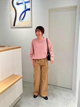「CANAL JEAN（キャナルジーン）のSUPERTHANKS　ワッフルクルーネックロンT（Tシャツ/カットソー、ピンク系）」を使った、AKIさん（レディース・163cm）の夏コーディネート