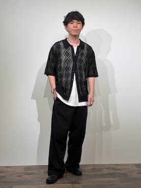 「SENSE OF PLACE by URBAN RESEARCH(センスオブプレイスバイアーバンリサーチ)のドライタッチメッシュシャツカーディガン(カーディガン/ボレロ、ブラック系)」を使った、kai0053さん(メンズ・166cm)の春コーディネート