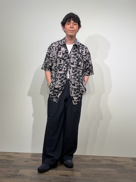 「SENSE OF PLACE by URBAN RESEARCH(センスオブプレイスバイアーバンリサーチ)のアソートパターンレギュラーカラーショートスリーブシャツ(シャツ/ブラウス、ブラック系)」を使った、kai0053さん(メンズ・166cm)の春コーディネート