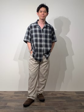 「SENSE OF PLACE by URBAN RESEARCH(センスオブプレイスバイアーバンリサーチ)のオンブレーチェックオープンカラーショートスリーブシャツ(シャツ/ブラウス、ブラック系)」を使った、kai0053さん(メンズ・166cm)の夏コーディネート
