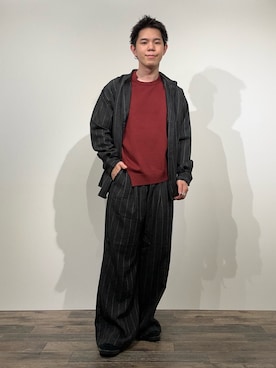 「SENSE OF PLACE by URBAN RESEARCH（センスオブプレイスバイアーバンリサーチ）のウールタッチストライプワイドフレアパンツ（その他パンツ）」を使った、kai0053さん（メンズ・166cm）の秋コーディネート