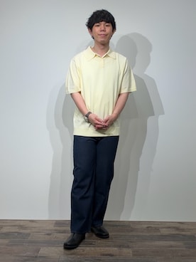 「SENSE OF PLACE by URBAN RESEARCH(センスオブプレイスバイアーバンリサーチ)の『洗濯可』ストレッチニットポロショートスリーブTシャツ(ニット/セーター、イエロー系)」を使った、kai0053さん(メンズ・166cm)の春コーディネート