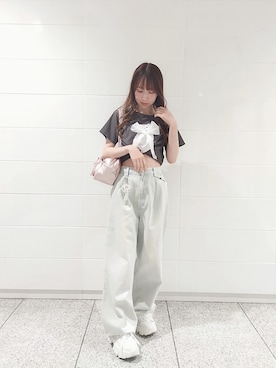 「OLIVE des OLIVE（オリーブデオリーブ）のアイテム（デニムパンツ）」を使った、あかりさん（レディース・152cm）の夏コーディネート