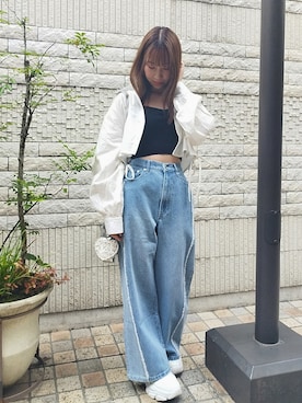 「OLIVE des OLIVE（オリーブデオリーブ）のアイテム（デニムパンツ）」を使った、あかりさん（レディース・152cm）の夏コーディネート