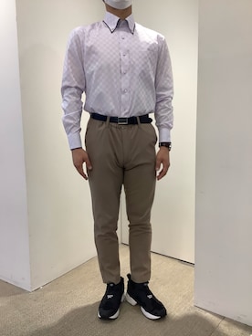 「アイテム（ビジネスシャツ）」を使った、Echikafit東京さん（メンズ・171cm）の春コーディネート