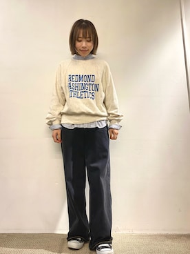 「アイテム（ビジネスシャツ）」を使った、Echikafit東京さん（レディース・157cm）の冬コーディネート