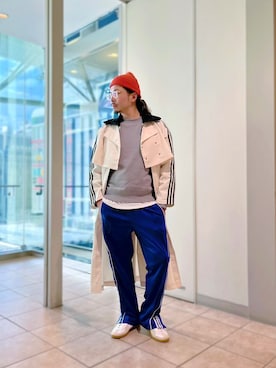 「アイテム（トレンチコート、ホワイト系）」を使った、HKさん（メンズ・175cm）の冬コーディネート