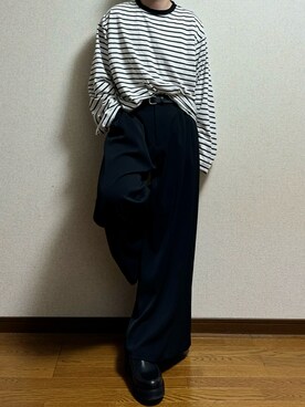 「韓国コーデ」｜「アイテム（スラックス）」を使った、Taiさん（メンズ・175cm）の春コーディネート