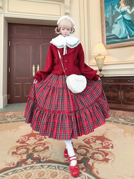 ワンピースを使った「赤チェック」の人気ファッションコーディネート