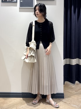 「grove（グローブ）のチュールクルーネックタンクトップ（タンクトップ、ブラック系）」を使った、ayakaさん（レディース・158cm）の夏コーディネート