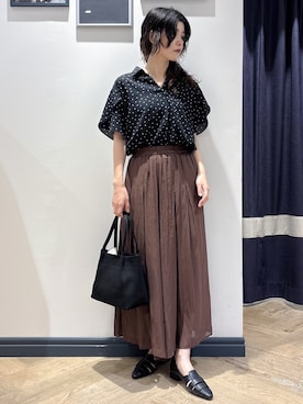 「grove（グローブ）のエアリーシアースカーチョ（その他パンツ、ブラウン系）」を使った、ayakaさん（レディース・158cm）の夏コーディネート