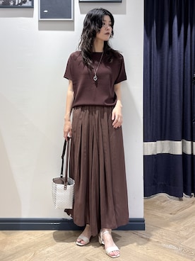 「grove（グローブ）の【シリーズ累計36万枚！名品ニット】やわらかドライタッチ ドルマンニット（ニット/セーター、ブラウン系）」を使った、ayakaさん（レディース・158cm）の春コーディネート