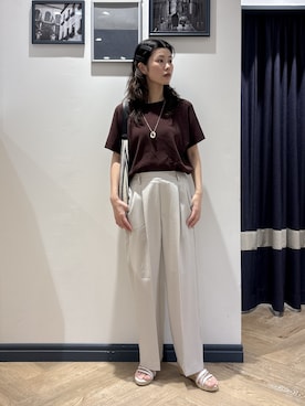 「grove（グローブ）の【シリーズ累計36万枚！名品ニット】やわらかドライタッチ ドルマンニット（ニット/セーター、ブラウン系）」を使った、ayakaさん（レディース・158cm）の夏コーディネート