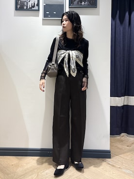 「grove（グローブ）の【重ね着にも◎】チュールドッキングテレコカットソー（Tシャツ/カットソー、ブラック系）」を使った、ayakaさん（レディース・158cm）の秋コーディネート