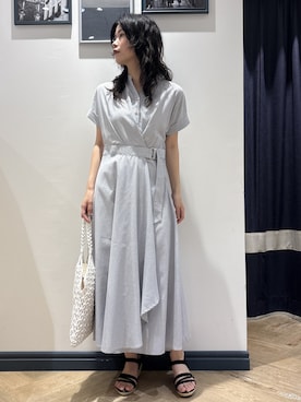 「grove（グローブ）の【洗える】さらっと軽やか、カシュクール風サッカーワンピース（ワンピース、ブルー系）」を使った、ayakaさん（レディース・158cm）の春コーディネート