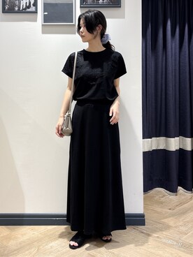 「grove（グローブ）の【持続冷感】ひんやりポンチシリーズ／フロントレースドルマンカットソー（Tシャツ/カットソー、ブラック系）」を使った、ayakaさん（レディース・158cm）の夏コーディネート