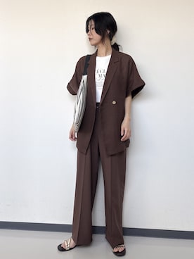 「grove（グローブ）の【UVカット/接触冷感】プリントアソート5分袖Tシャツ（Tシャツ/カットソー、ホワイト系）」を使った、ayakaさん（レディース・158cm）の夏コーディネート