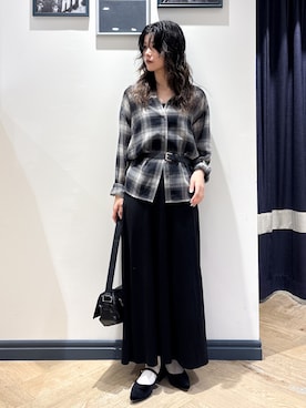 「grove（グローブ）のシアーオンブレチェックシャツ（シャツ/ブラウス、ブラック系）」を使った、ayakaさん（レディース・158cm）の夏コーディネート