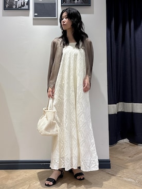 「grove（グローブ）の【洗える/名品】大人の透け感、シアーカーディガン（カーディガン/ボレロ、ブラウン系）」を使った、ayakaさん（レディース・158cm）の春コーディネート