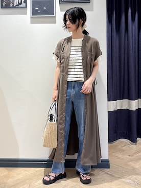 「grove（グローブ）の【洗える/体型カバー】ウエストドロストワンピース（ワンピース、ブラウン系）」を使った、ayakaさん（レディース・158cm）の夏コーディネート